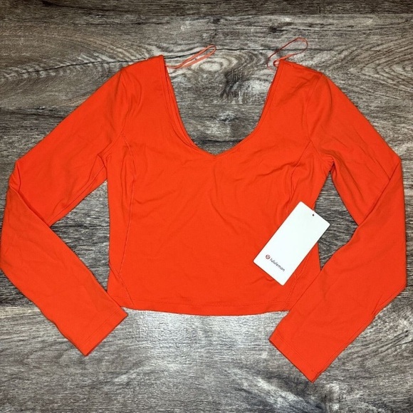 LULULEMON NWT ALIGN LONG SLEEVE ORANGE RED Size 8 SLRO - Picture 2 of 4